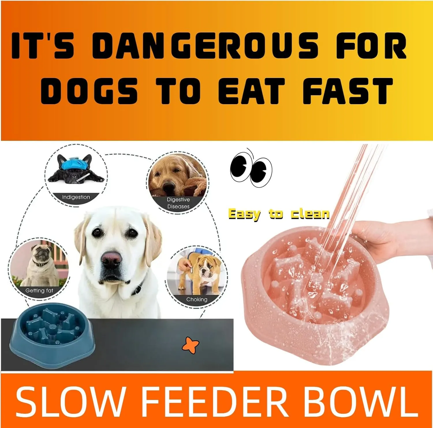 Slow Feeder Dog Bowls- Promote Healthy Eating Habits,Dog Puzzle Feeder,Anti-Gulping Puzzle Design for Small/Medium/Large Pets, Reduce Bloat & Improve Digestion (Yellow)