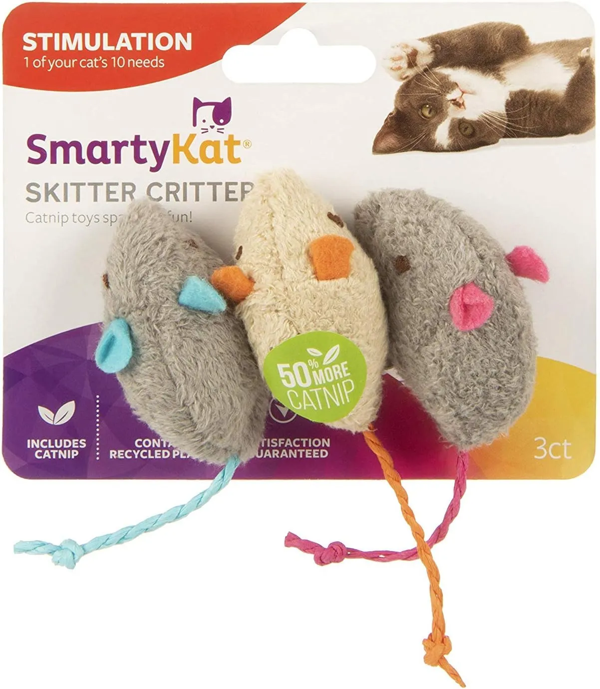 SmartyKat Skitter Critters Cat Toy Catnip Mice, 3/pkg 