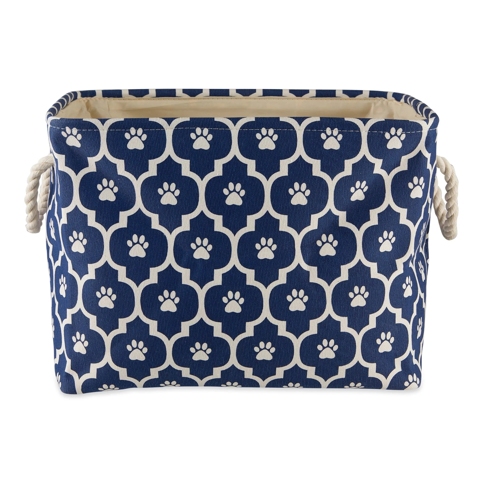 Storage Bin, Lattice Paw Print, Nautical Blue, Large  - 17.5x12x15"