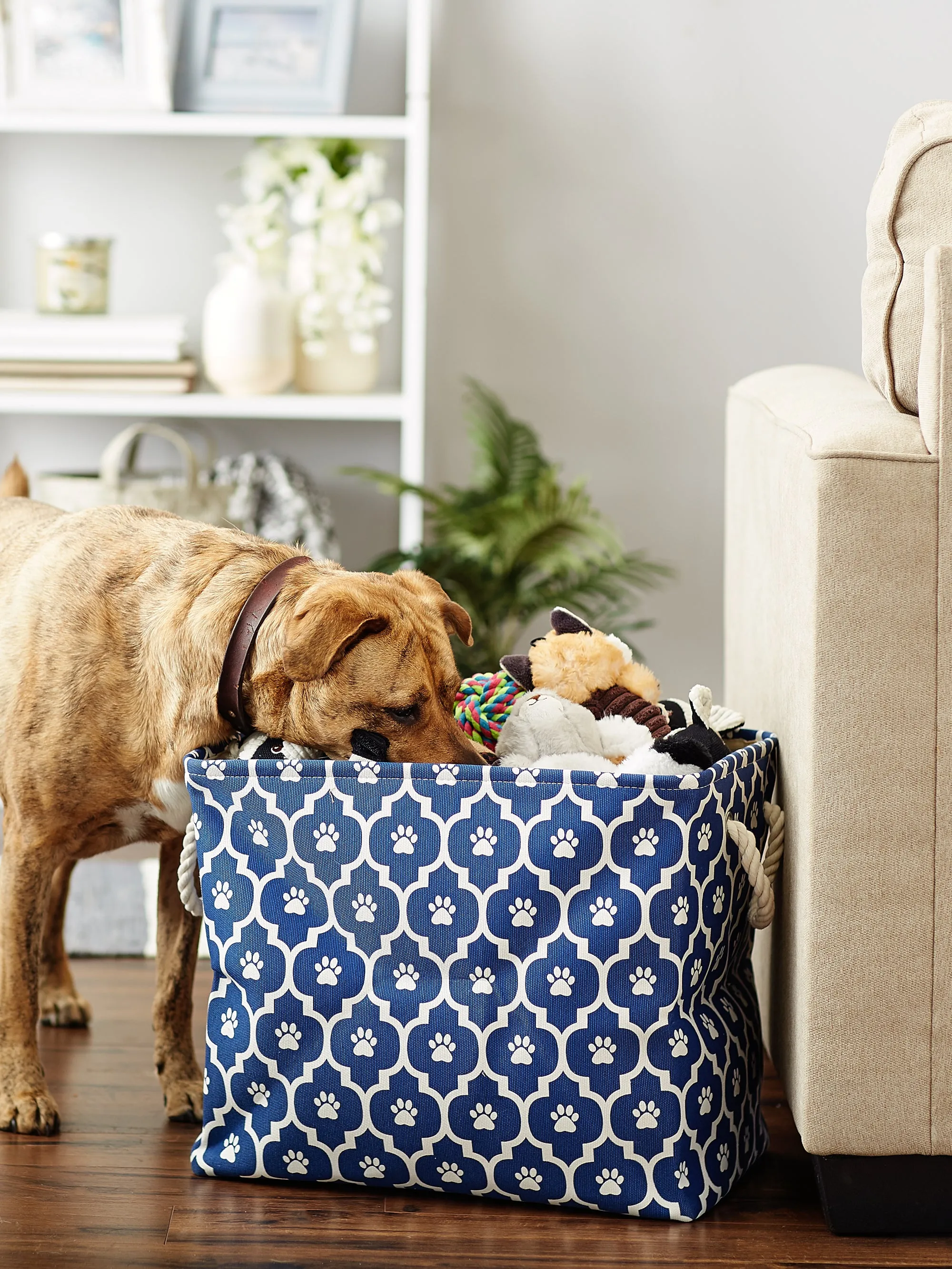Storage Bin, Lattice Paw Print, Nautical Blue, Large  - 17.5x12x15"