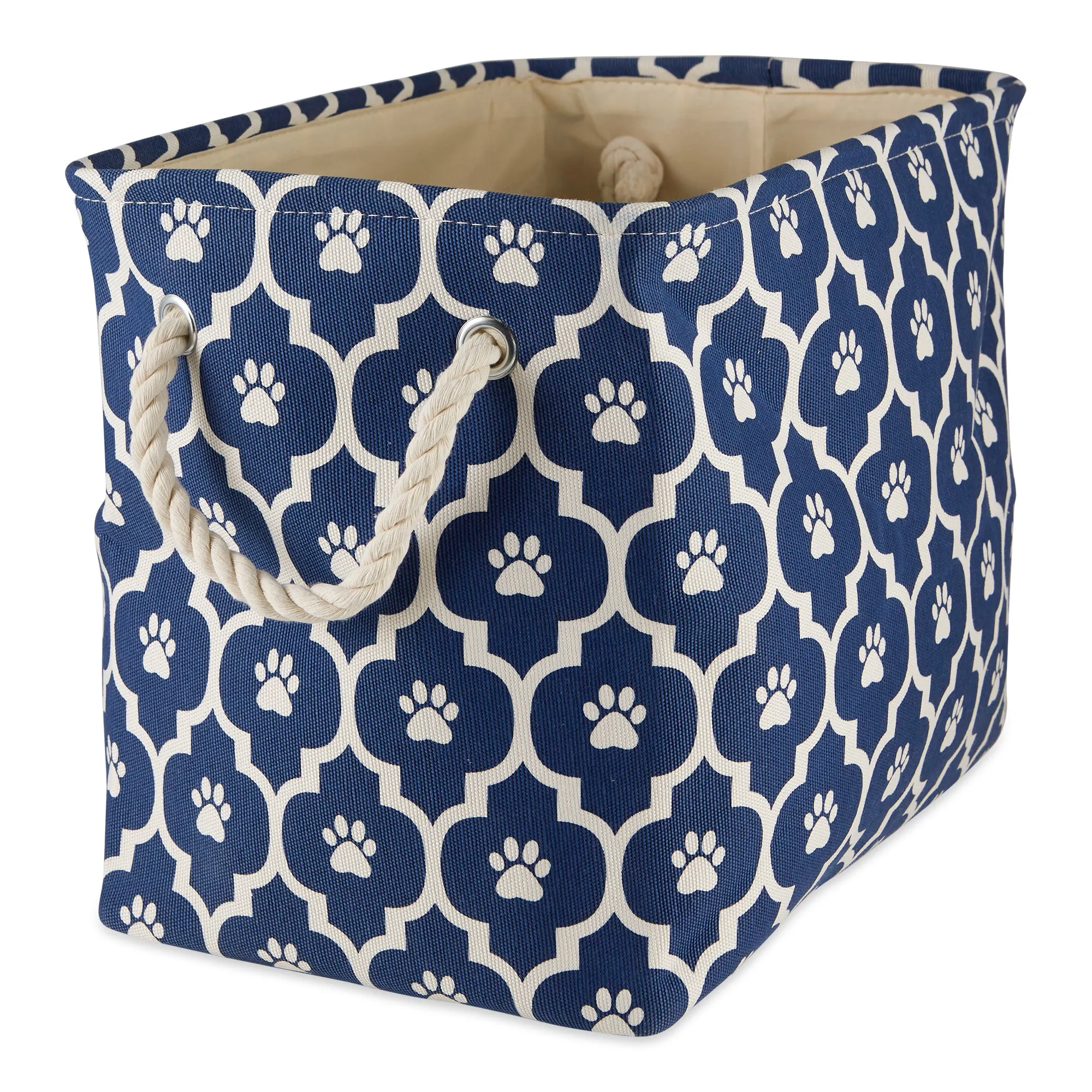 Storage Bin, Lattice Paw Print, Nautical Blue, Large  - 17.5x12x15"