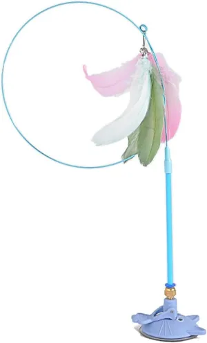 Suction Cup Cat Teaser Wand Toy with Feathers - Interactive Hunting & Chasing Toy for Indoor Cats, 35" Flexible for Exercise & Play