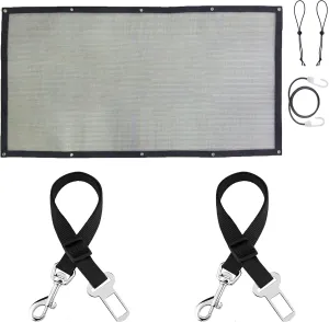 SunGrow Dog Seat Belts with Barrier, 2 Adjustable 28" Nylon Belts, 24" x 45" Micro Mesh Net Divider for Cars, SUVs, and Trucks, 4 Hooks and Luggage Ropes for Assembly, Black, 1 Set per Pack