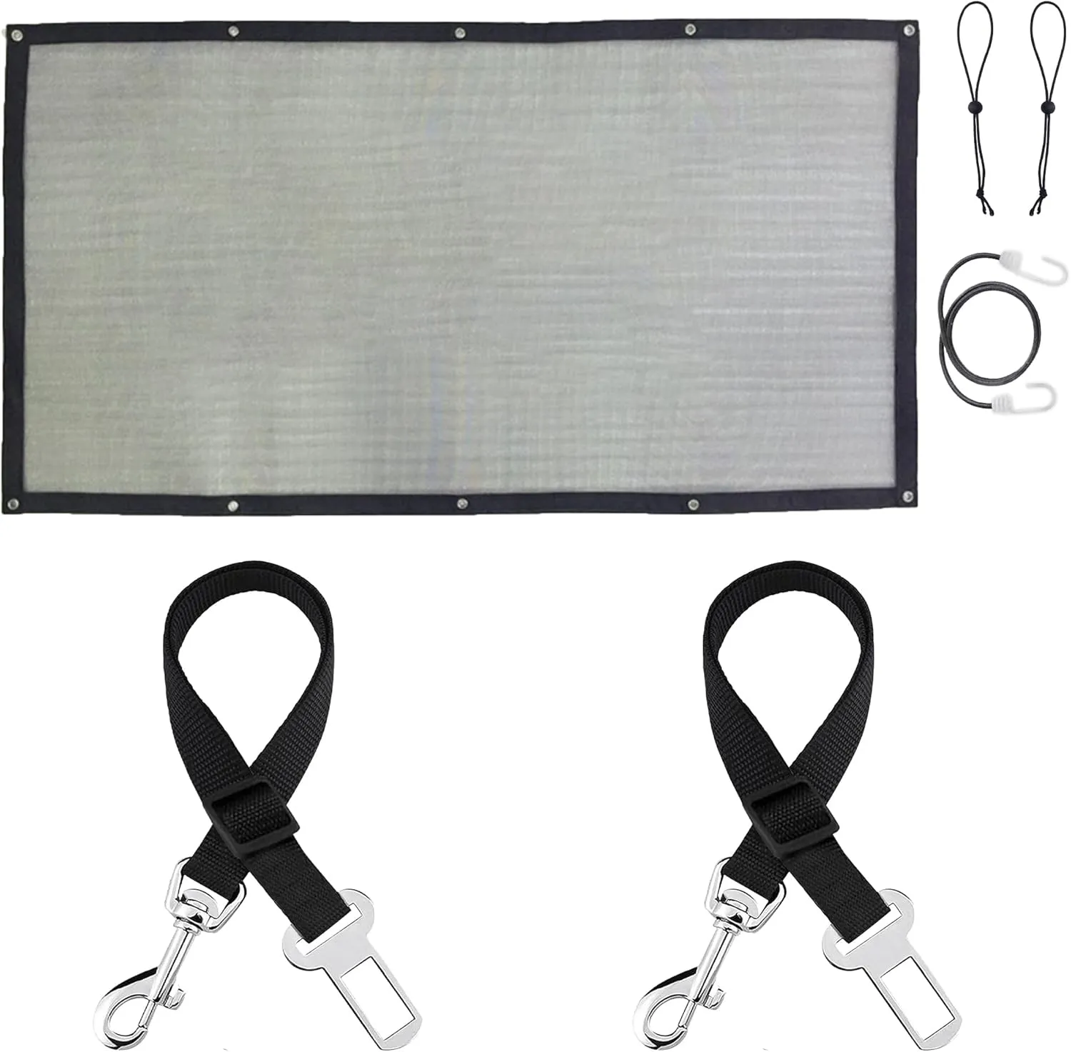 SunGrow Dog Seat Belts with Barrier, 2 Adjustable 28" Nylon Belts, 24" x 45" Micro Mesh Net Divider for Cars, SUVs, and Trucks, 4 Hooks and Luggage Ropes for Assembly, Black, 1 Set per Pack