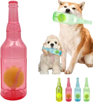 Tennis Ball in Bottle Dog Toy [2025 New Upgrade] Reinforced and Thickened Rubber Bottle Dog Chew Toy with Ball Squeaky Fetch Toy Tough (Red, Medium)