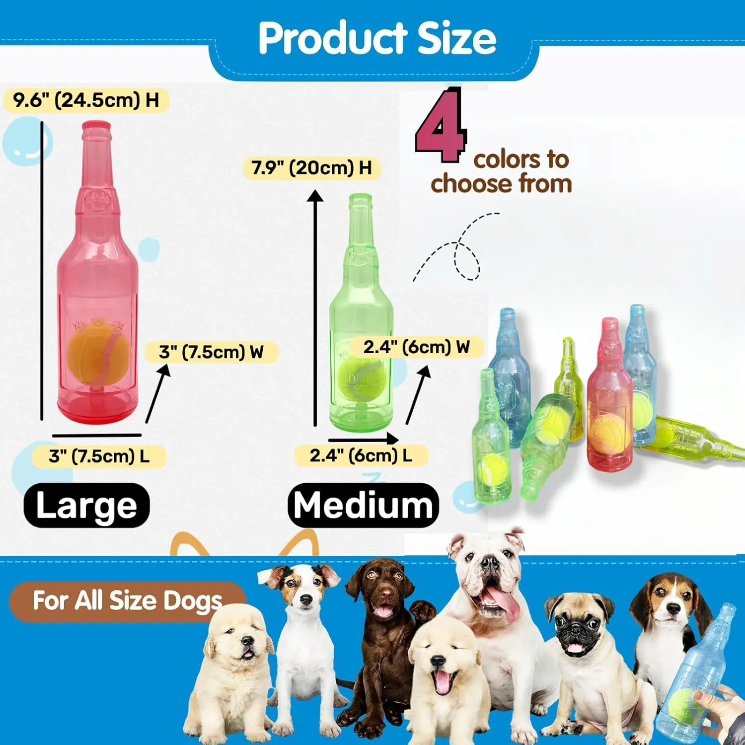Tennis Ball in Bottle Dog Toy [2025 New Upgrade] Reinforced and Thickened Rubber Bottle Dog Chew Toy with Ball Squeaky Fetch Toy Tough (Red, Medium)