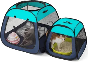 Tenrai Portable Cat Playpen, Trapezoidal Design for Better Standing, Foldable Pet Tent for Indoor and Outdoor Use of Puppy and Kitten, Dog Play Enclosure with Removable Bottom, Cat Houses & Condos