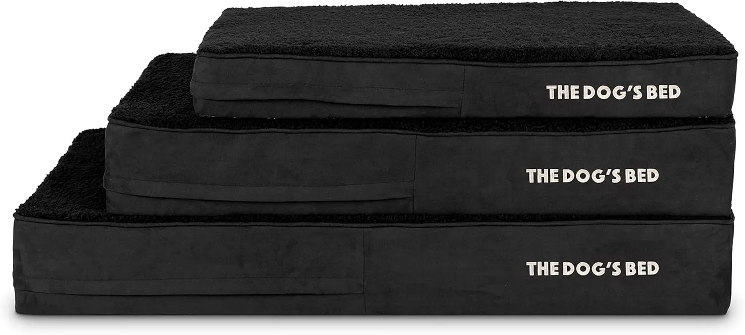The Dogs Bed Orthopedic Memory Foam Dog Bed, Medium Black Plush 34x22, Pain Relief for Arthritis, Hip & Elbow Dysplasia, Post Surgery, Lameness, Supportive, Calming, Waterproof Washable Cover