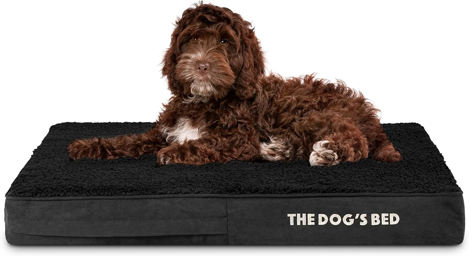 The Dogs Bed Orthopedic Memory Foam Dog Bed, Medium Black Plush 34x22, Pain Relief for Arthritis, Hip & Elbow Dysplasia, Post Surgery, Lameness, Supportive, Calming, Waterproof Washable Cover