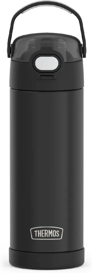 THERMOS FUNTAINER 16 Ounce Stainless Steel Vacuum Insulated Bottle with Wide Spout Lid, Black Matte