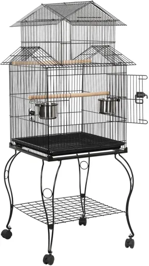 Topeakmart 55'' Triple Roof Top Large Medium Parrot Bird Cage for Cockatiel Conure Green Cheek Parakeet Caique with Removable Stand
