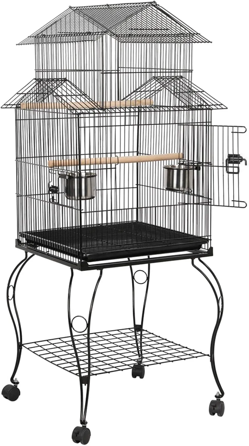 Topeakmart 55'' Triple Roof Top Large Medium Parrot Bird Cage for Cockatiel Conure Green Cheek Parakeet Caique with Removable Stand