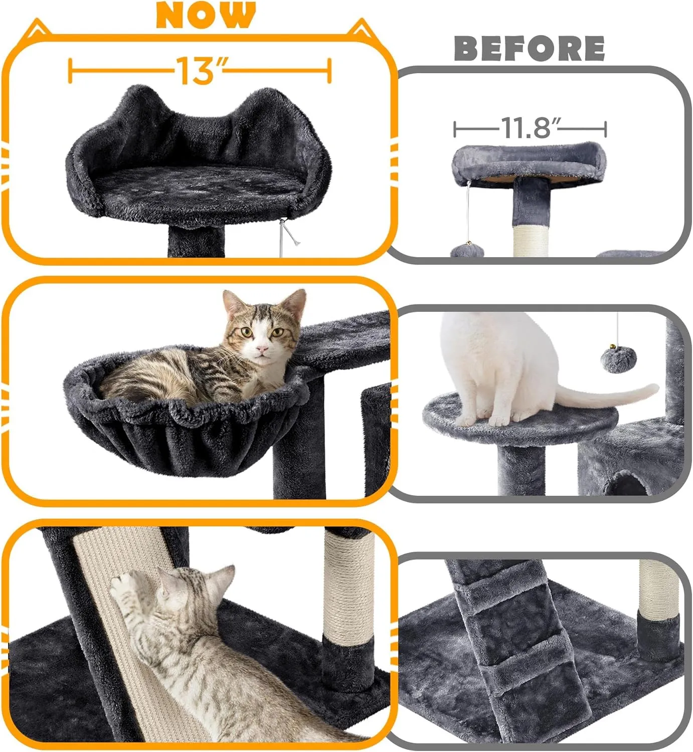 Topeakmart Multi-Level Cat Tree for Indoor Cats Cat Tree Tower for Large Cats with Sisal-Covered Scratching Posts, Condo, Stable Cat Tower, Cat Furniture Play Center for Indoor Cats Activity