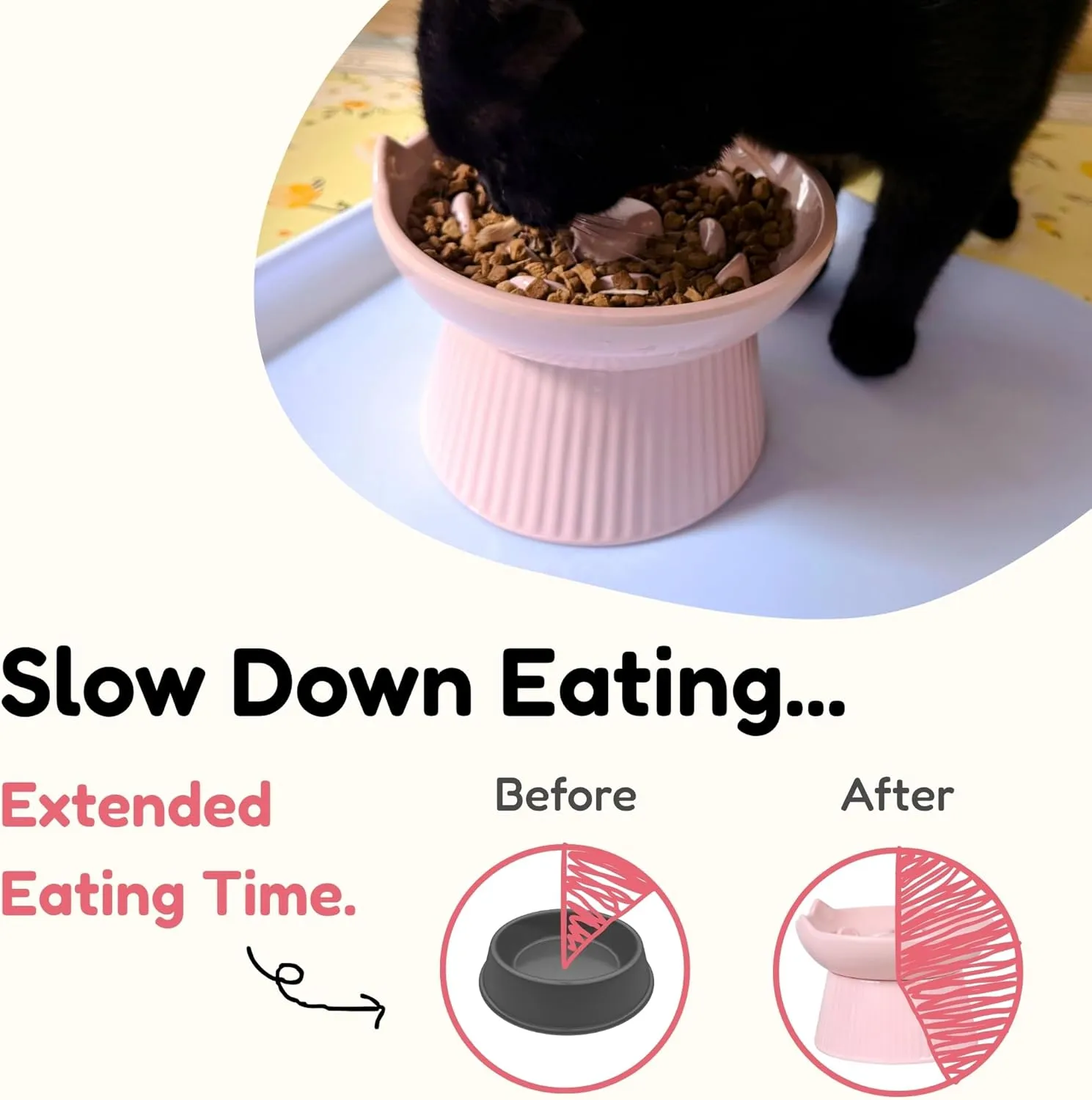 Unbreakable Raised Cat Bowls, Detachable Slow Feeder Pet Bowl, Heavy Weighted, Non-Slip Feeder, Elevated Small Dogs Slow Feeders, Dry & Wet Food, Whisker Friendly Pet Dish (Pink; 6.2'')