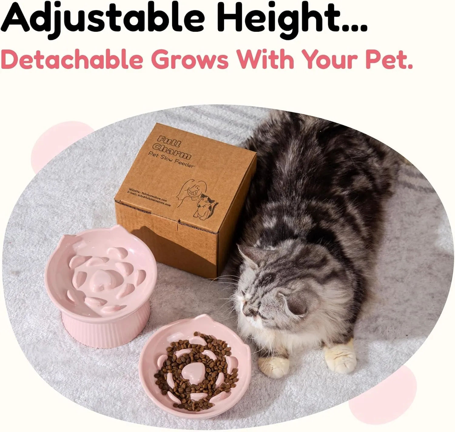 Unbreakable Raised Cat Bowls, Detachable Slow Feeder Pet Bowl, Heavy Weighted, Non-Slip Feeder, Elevated Small Dogs Slow Feeders, Dry & Wet Food, Whisker Friendly Pet Dish (Pink; 6.2'')