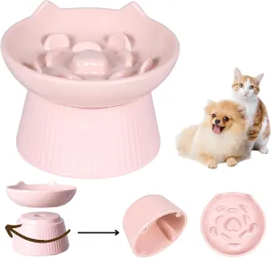 Unbreakable Raised Cat Bowls, Detachable Slow Feeder Pet Bowl, Heavy Weighted, Non-Slip Feeder, Elevated Small Dogs Slow Feeders, Dry & Wet Food, Whisker Friendly Pet Dish (Pink; 6.2'')