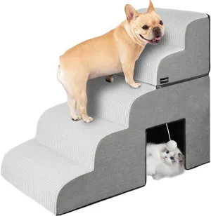 URPOWER Dog Stairs for Small Dogs, 5-Step Detachable Dog Ramp for High Bed and Couch, 28.8" H Curved Dog Steps with Cat Cave & Plush Ball, Wider Pet Slope Steps for Puppies, Medium Dogs & Senior Cats