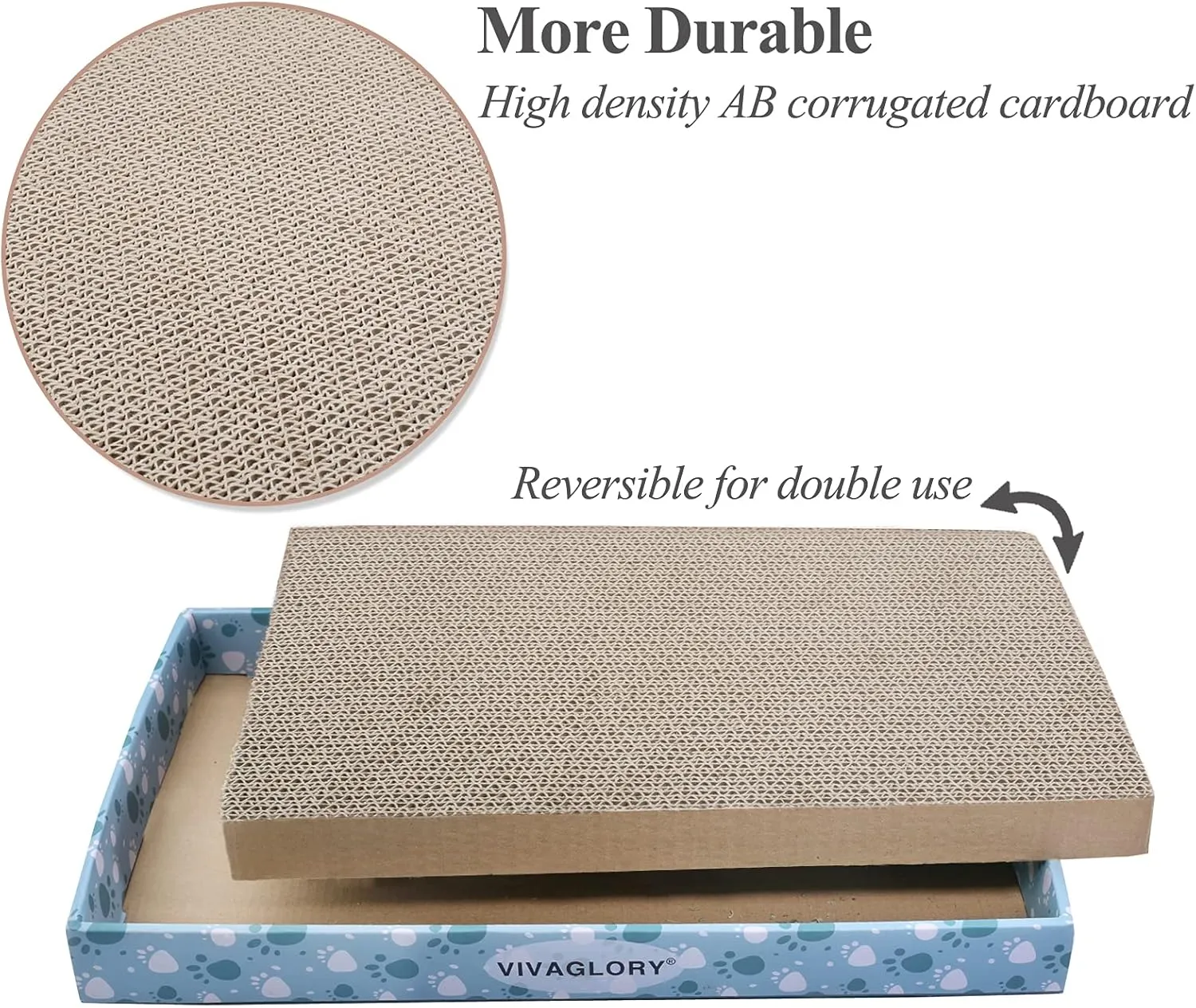 VIVAGLORY Cat Scratcher, Scratching Pads With Box, Reversible Board for Indoor Cats Kitty, Cardboard Scratcher, Catnip Included, 1 Pack, Extra Wide
