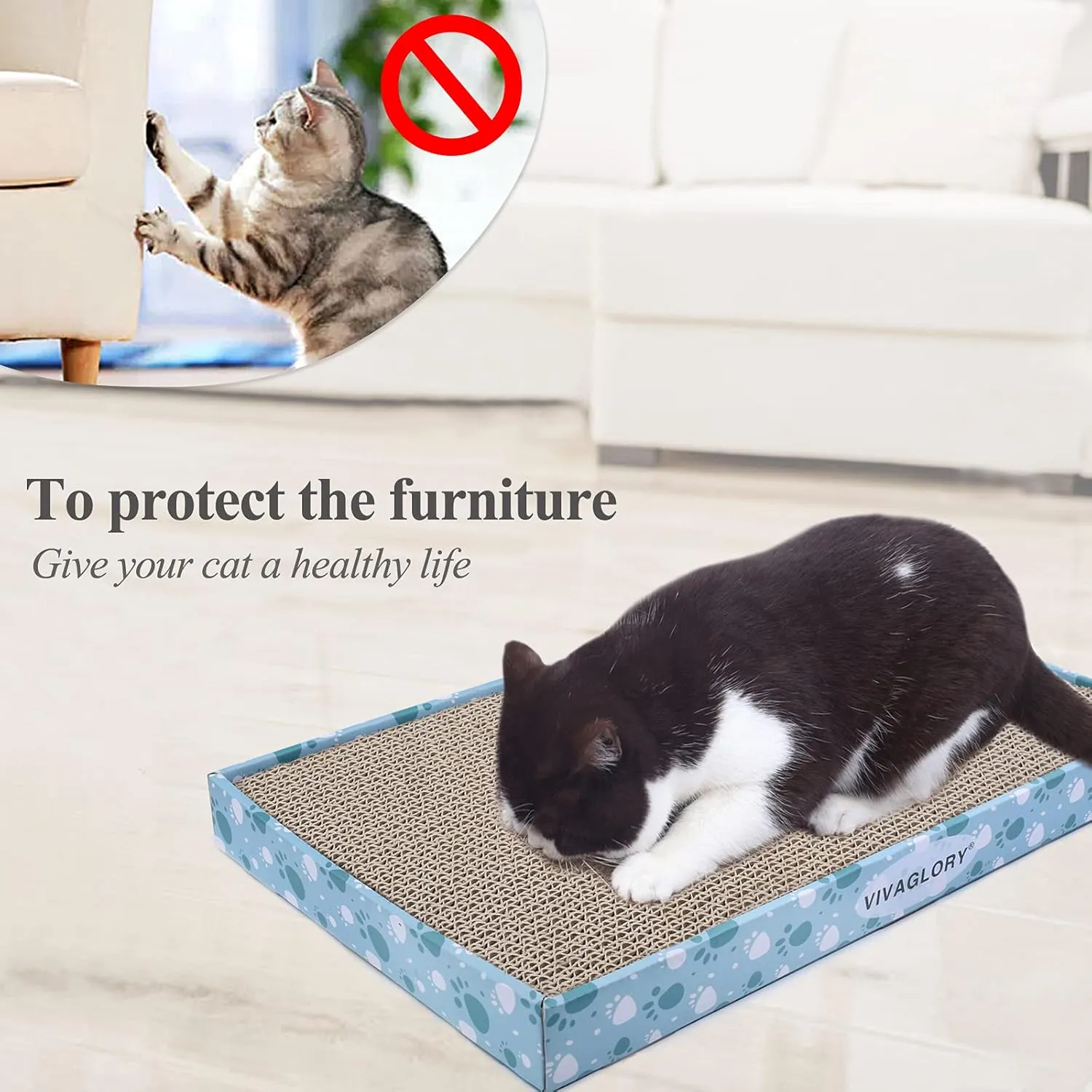 VIVAGLORY Cat Scratcher, Scratching Pads With Box, Reversible Board for Indoor Cats Kitty, Cardboard Scratcher, Catnip Included, 1 Pack, Extra Wide