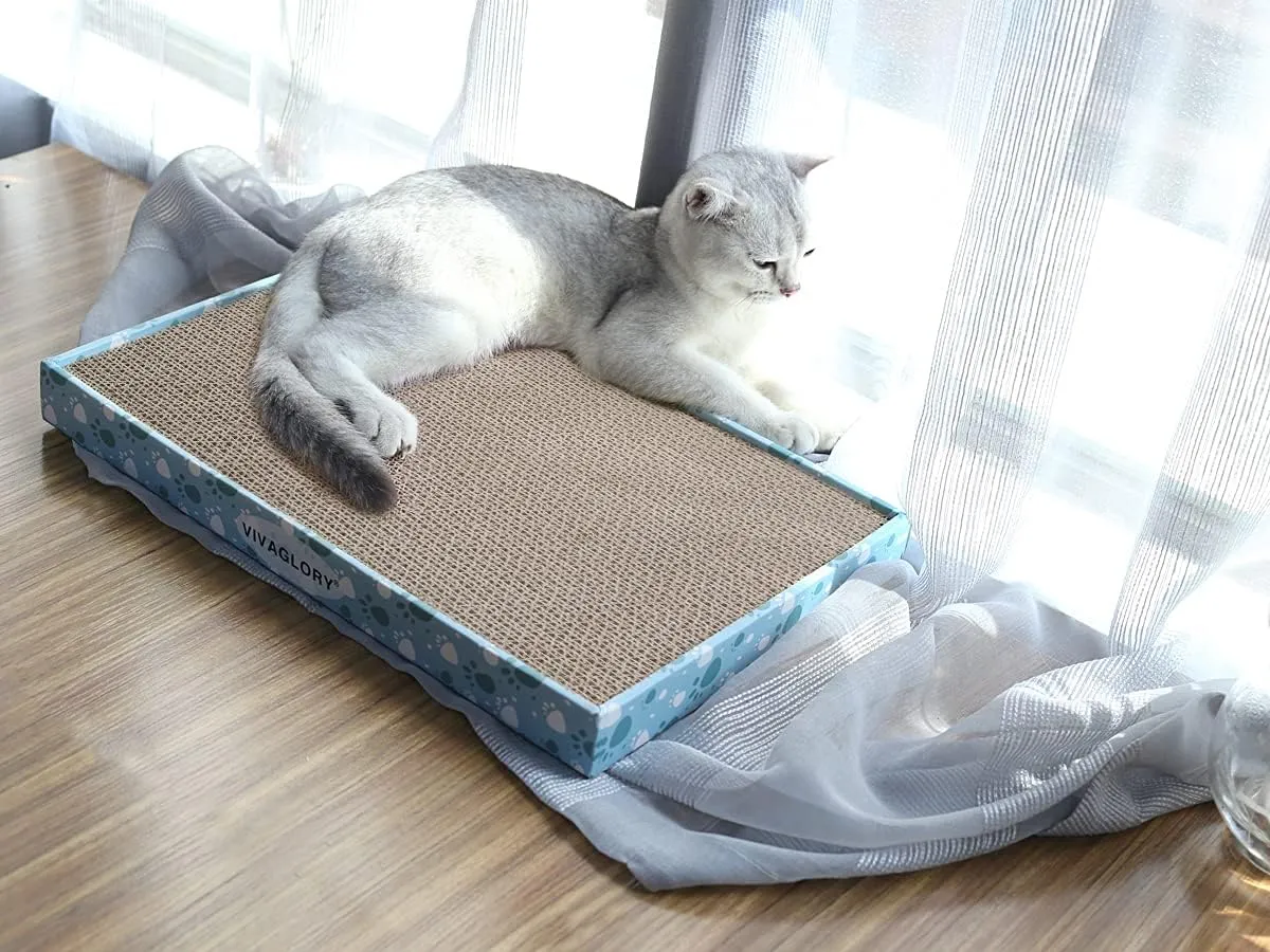 VIVAGLORY Cat Scratcher, Scratching Pads With Box, Reversible Board for Indoor Cats Kitty, Cardboard Scratcher, Catnip Included, 1 Pack, Extra Wide