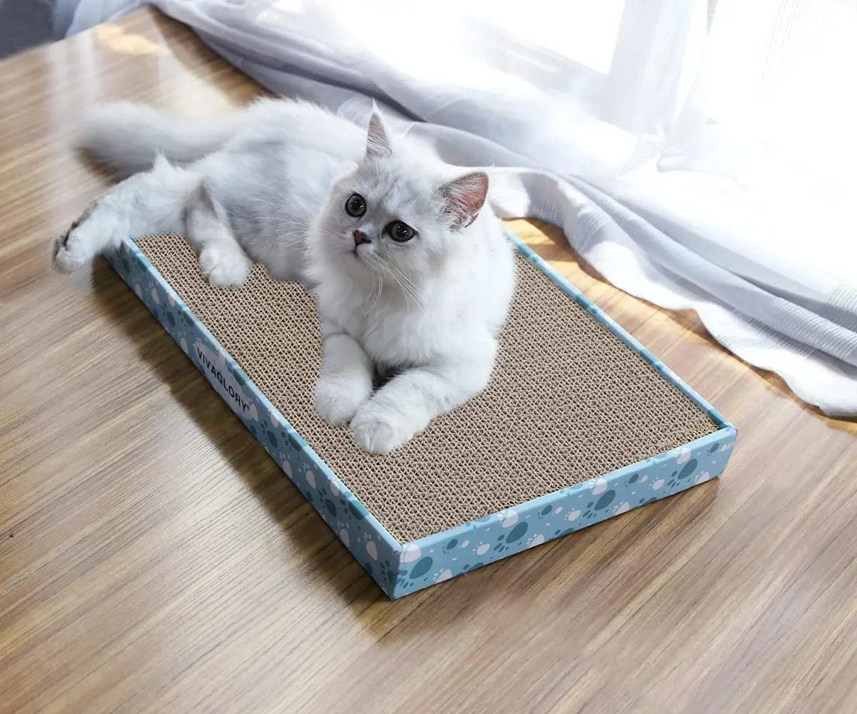 VIVAGLORY Cat Scratcher, Scratching Pads With Box, Reversible Board for Indoor Cats Kitty, Cardboard Scratcher, Catnip Included, 1 Pack, Extra Wide