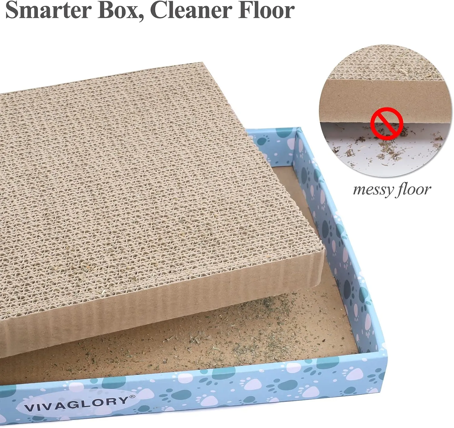 VIVAGLORY Cat Scratcher, Scratching Pads With Box, Reversible Board for Indoor Cats Kitty, Cardboard Scratcher, Catnip Included, 1 Pack, Extra Wide