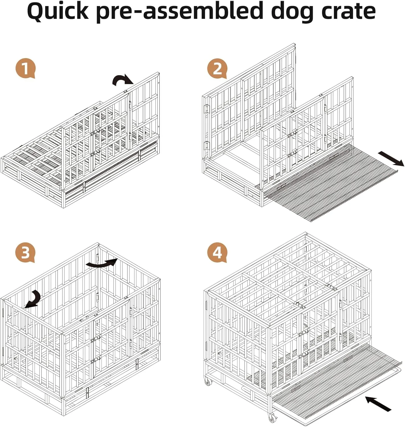 VOWNER 38 Heavy Duty Indestructible Dog Crate, High Anxiety Dog Crate, Escape Proof Dog Cage Kennel with 4 Lockable Wheels, Double Sturdy Locks, Double Door and Removable Tray Design, for Large Dogs