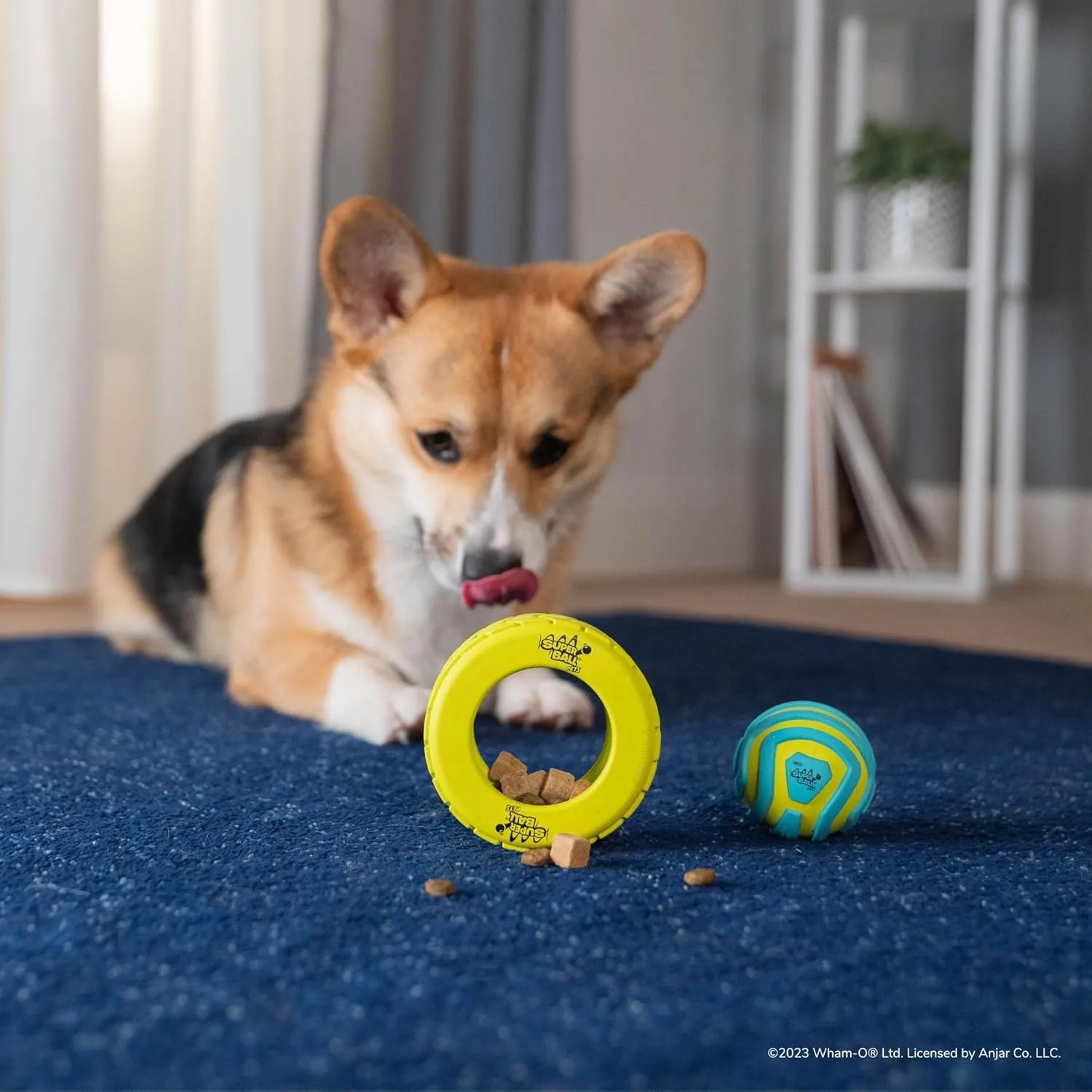 Wham-O Pets Superball 3-in-1 Tire Ball Treat Puzzle - 4-Inch Tire-Shaped Treat Puzzle with Removable 2.5-Inch Groovy Grip Superball