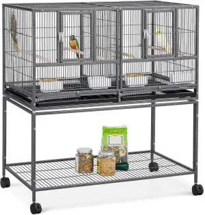 Yaheetech 41.5" Stackable Divided Breeder Breeding Parakeet Bird Cage for Canaries Cockatiels Lovebirds Finches Budgies Small Parrots with Rolling Stand, Black
