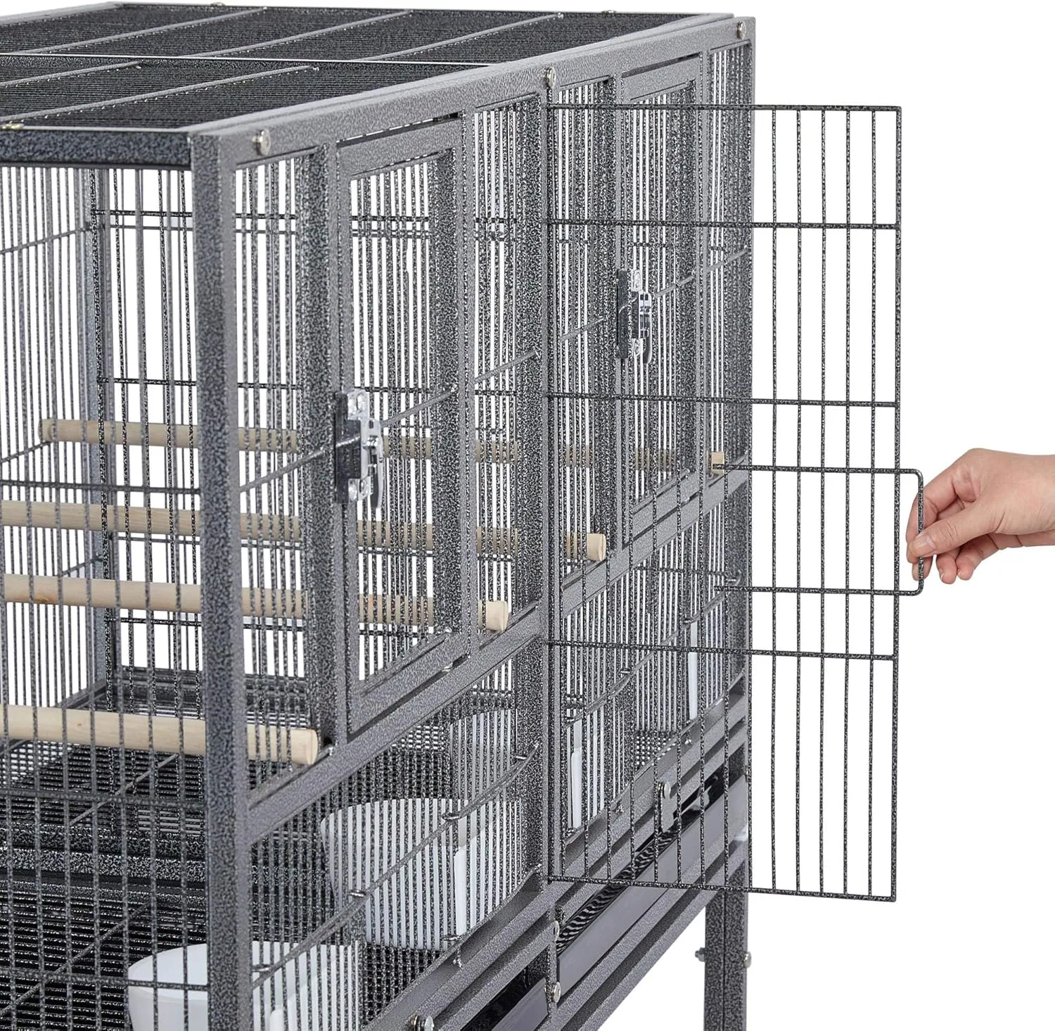 Yaheetech 41.5" Stackable Divided Breeder Breeding Parakeet Bird Cage for Canaries Cockatiels Lovebirds Finches Budgies Small Parrots with Rolling Stand, Black