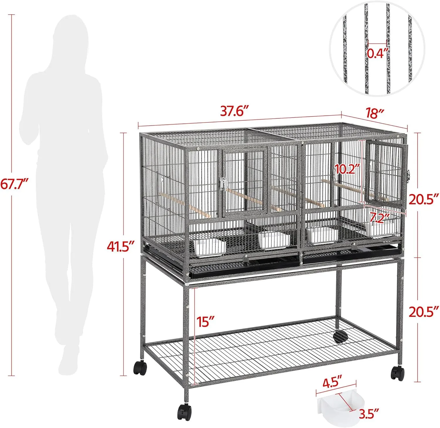 Yaheetech 41.5" Stackable Divided Breeder Breeding Parakeet Bird Cage for Canaries Cockatiels Lovebirds Finches Budgies Small Parrots with Rolling Stand, Black