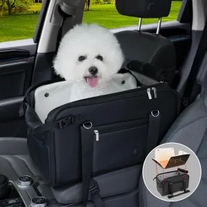 YUDODO 18lbs Dog Car Seat (Width >9in) for Small Dog Center Console with Removable Cushion Puppy Cat Travel Portable Booster Seat Anti-Slip Pet Car Bed Carseat PU Leather(Black)